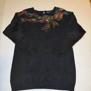 Elegant Black Sweater with Colorful sequined ribbon embellishments